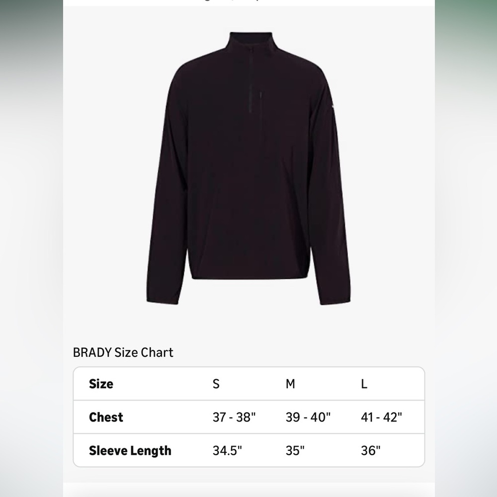 BRADY Men's Zero Weight 1/2 Zip NWOT SIZE Small